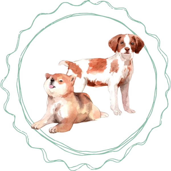 Illustration of two dogs in decorative frame