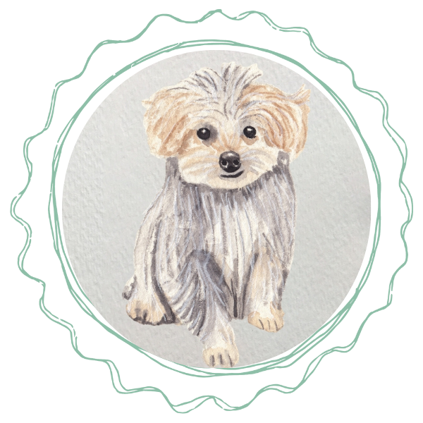 A delightful watercolor artwork of a small dog